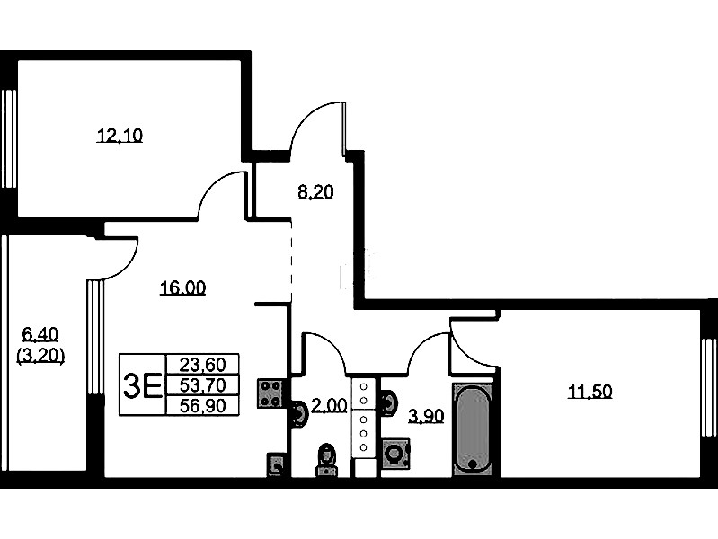 2-комнатная квартира 56.9 м², 10/11 эт., ЖК «А101 Лаголово»